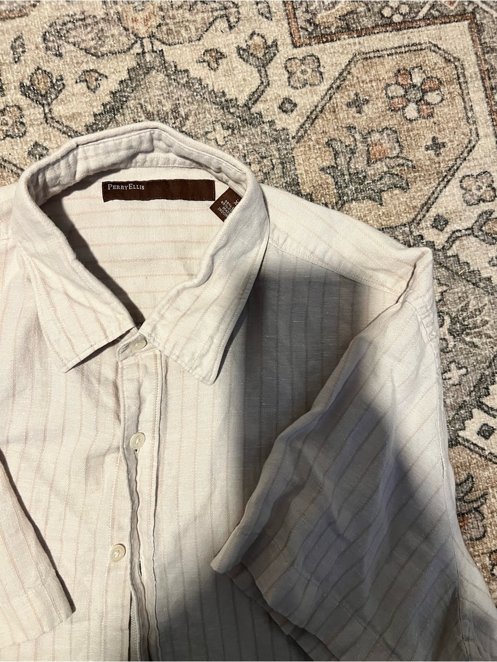 Perry Ellis Light White Pinstripe Casual Button-Down Shirt
